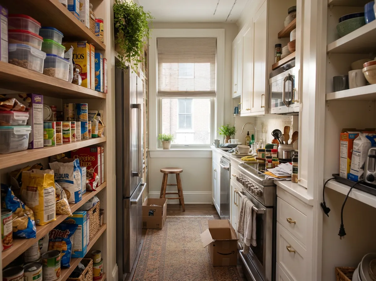 Cluttered pantry before organizing